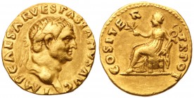 Vespasian. Gold Aureus (6.37 g), AD 69-79. Judaea Capta type. Rome, AD 70. IMP CAESAR VESPASIANVS AVG, laureate head of Vespasian right. Rev. COS ITER...
