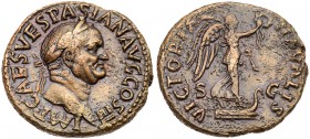 Vespasian. &AElig; dupondius (10.74 g), AD 69-79. Rome, AD 71. IMP CAES VESPASIAN AVG COS III, laureate head of Vespasian right. Rev. VICTORIA NAVALIS...