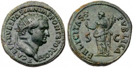 Titus. &AElig; Dupondius (12.51 g), as Caesar, AD 69-79. Rome, under Vespasian, AD 72. T CAESAR VESPASIAN IMP PONT TR POT COS II, radiate head of Titu...