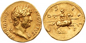 Hadrian. Gold Aureus (6.95 g, 5h), AD 117-138. Mint of Rome, A.D. 125-8. HADRIANVS AVGVSTVS, laureate bust facing right, drapery on left shoulder. Rev...