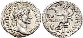 Hadrian. Silver Tridrachm (10.50 g), AD 117-138. Tarsus in Cilicia. Laureate head of Hadrian right. Rev. Tyche seated left, holding palm branch; at he...