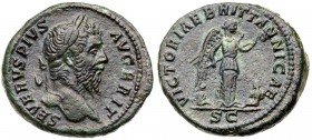 Septimius Severus. &AElig; As (11.92 g), AD 193-211. SEVERVS PIVS AVG BRIT, laureate head of Septimius Severus right. Reverse: VICTORIAE BRITTANNICAE,...
