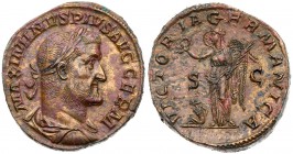 Maximinus I 'Thrax'. &AElig; Sestertius (21.72 g), AD 235-238. Rome, AD 236/7. MAXIMINVS PIVS AVG GERM, laureate, draped and cuirassed bust of Maximin...