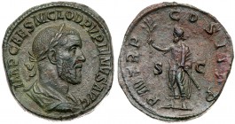 Pupienus. &AElig; Sestertius (23.13 g), AD 238. Rome. IMP CAES M CLOD PVPIENVS AVG, laureate, draped and cuirassed bust of Pupienus right. Rev. P M TR...