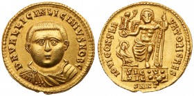 Licinius II (Caesar). Gold Aureus (5.33 g, 12h), AD. 317-324. Mint of Nicomedia, A.D. 321-2. D N VAL LICIN LICINIVS NOB C, bust facing, draped and cui...