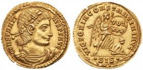 Constantius II, AD 337-36. Gold Solidus (4.39g). Minted at Siscia. Issued for the Donativum, the celebration on taking of office in AD 337. CONSTANTI ...