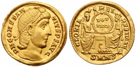 Constantius II. Gold Solidus (4.51 g, 12h), AD 337-361. Mint of Nicomedia, A.D. 355-361. D N CONSTAN-TIVS P F AVG, pearl-diademed head facing right. R...