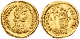 Justa Gratia Honoria (sister of Valentinian III). Gold Solidus (4.47 g, 12h). Mint of Ravenna, c. A.D. 430-5. D N IVST GRAT HO-NORIA P F AVG, bust of ...