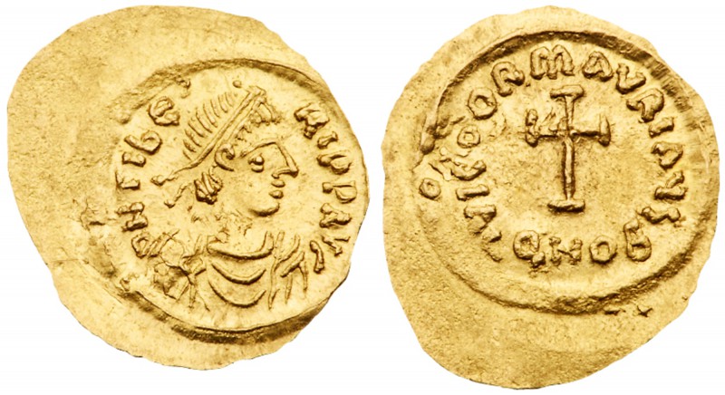 Maurice Tiberius (A.D. 582-602). Gold Tremissis (1.49 g, 7h). Mint of Constantin...