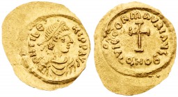 Maurice Tiberius (A.D. 582-602). Gold Tremissis (1.49 g, 7h). Mint of Constantinople. D N TibE-RI PP AVG, pearl-diademed, draped and cuirassed bust fa...