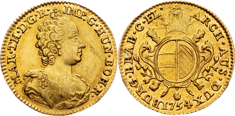 Maria Theresia, 1 Souverain d'or 1754, Antwerp Habsburg, Maria Theresia, 1 Souve...