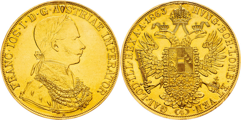 Franz Joseph I., 4 Dukat 1863, Vienna Habsburg, Franz Joseph I., 4 Dukat 1863, V...