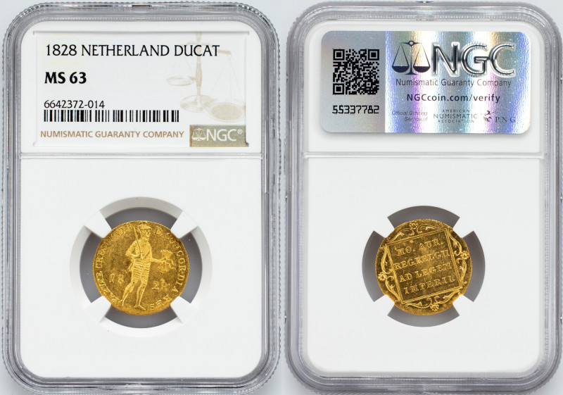 William I., 1 Dukat 1828 Netherlands, William I., 1 Dukat 1828, Au (983/1000), K...