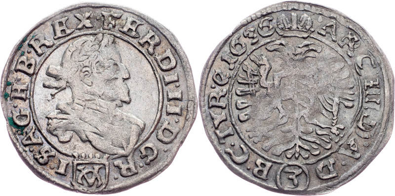 Ferdinand II., 3 Kreuzer 1636, Vienna Austria-Hungary, Ferdinand II., 3 Kreuzer ...