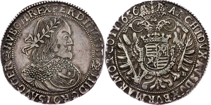 Ferdinand III., 1 Thaler 1656, KB, Kremnitz Austria-Hungary, Ferdinand III., 1 T...