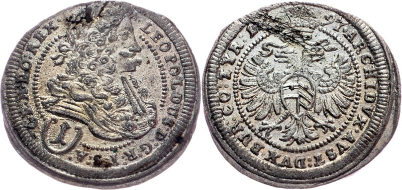 Leopold I., 1 Kreuzer 1697, Vienna Austria-Hungary, Leopold I., 1 Kreuzer 1697, ...