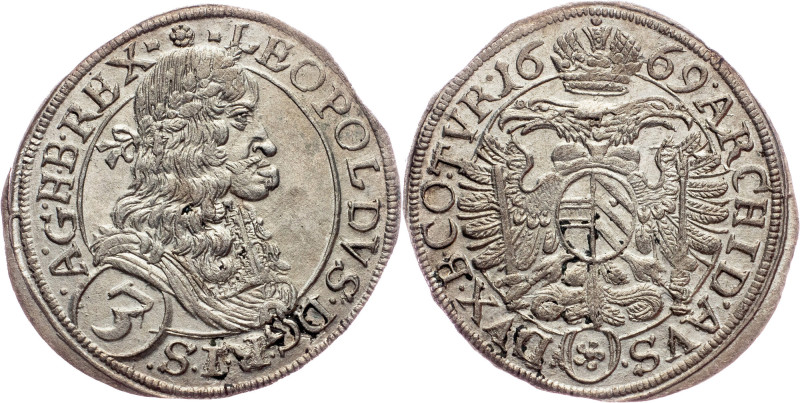 Leopold I., 3 Kreuzer 1669, Vienna Austria-Hungary, Leopold I., 3 Kreuzer 1669, ...