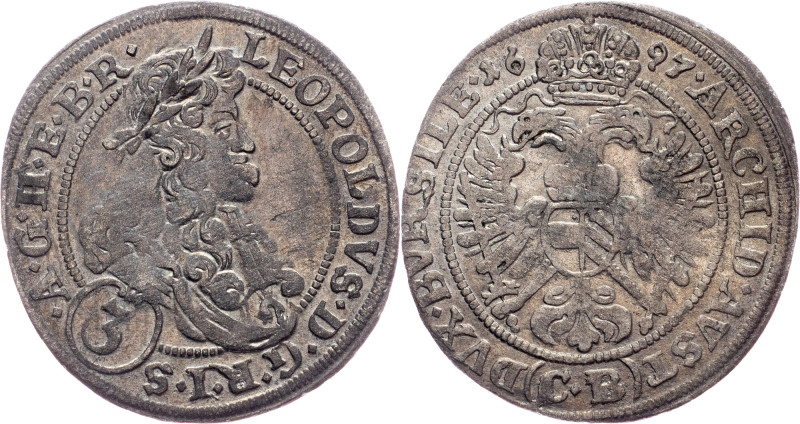 Leopold I., 3 Kreuzer 1697, CB, Brieg Austria-Hungary, Leopold I., 3 Kreuzer 169...