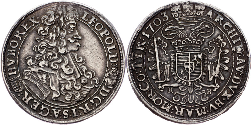 Leopold I., 1/2 Thaler 1703, KB, Kremnitz Austria-Hungary, Leopold I., 1/2 Thale...