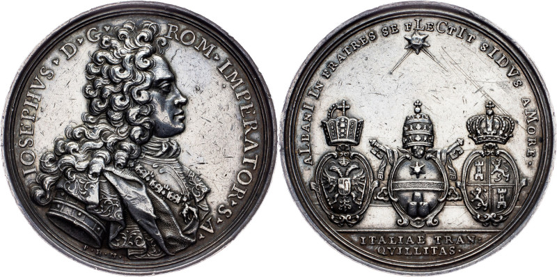 Joseph I., Medal 1709, Peace negotiations between Pope Clement XI and Joseph I. ...