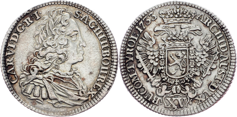 Charles VI., 15 Kreuzer 1733, Prague Austria-Hungary, Charles VI., 15 Kreuzer 17...