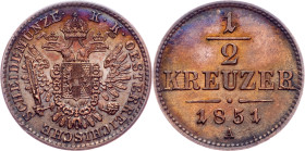 Franz Joseph I., 1/2 Kreuzer 1851, A, Vienna