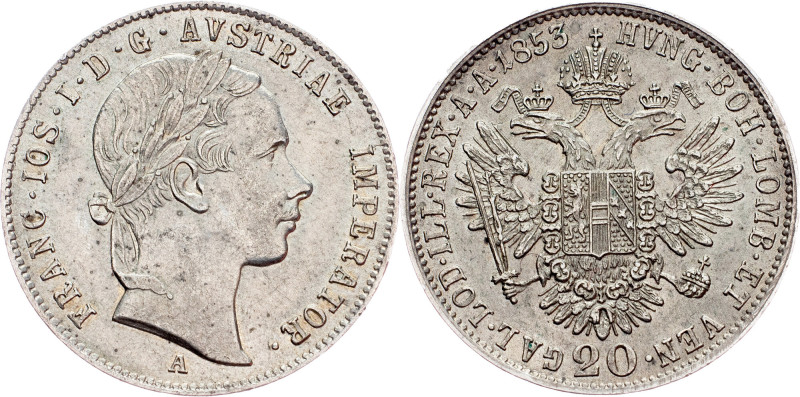 Franz Joseph I., 20 Kreuzer 1853, A, Vienna Austria-Hungary, Franz Joseph I., 20...