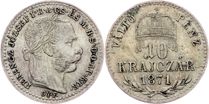 Franz Joseph I., 10 Krajczár 1871, GYF, Karlsburg Austria-Hungary, Franz Joseph ...