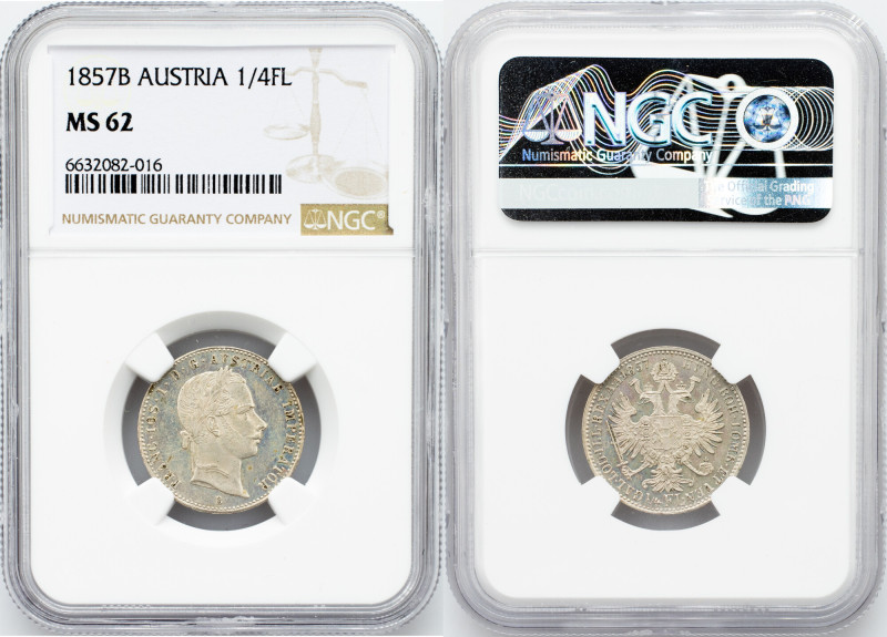 Franz Joseph I., 1/4 Gulden 1857, B, Kremnitz Austria-Hungary, Franz Joseph I., ...