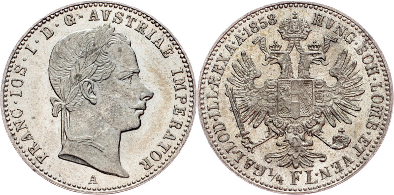 Franz Joseph I., 1/4 Gulden 1858, A, Vienna Austria-Hungary, Franz Joseph I., 1/...