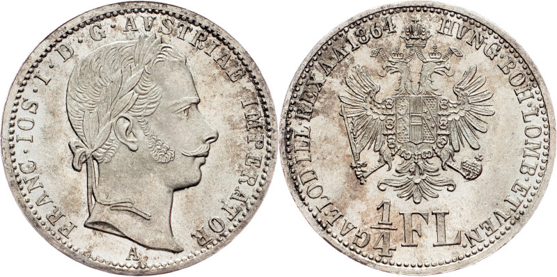 Franz Joseph I., 1/4 Gulden 1864, A, Vienna Austria-Hungary, Franz Joseph I., 1/...