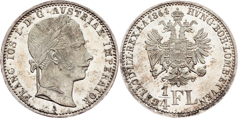 Franz Joseph I., 1/4 Gulden 1864, A, Vienna Austria-Hungary, Franz Joseph I., 1/...