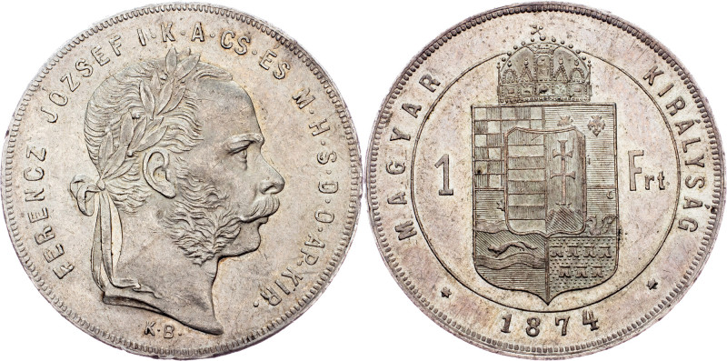 Franz Joseph I., 1 Forint 1874, KB, Kremnitz Austria-Hungary, Franz Joseph I., 1...