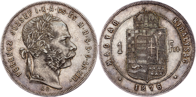 Franz Joseph I., 1 Forint 1876, KB, Kremnitz Austria-Hungary, Franz Joseph I., 1...