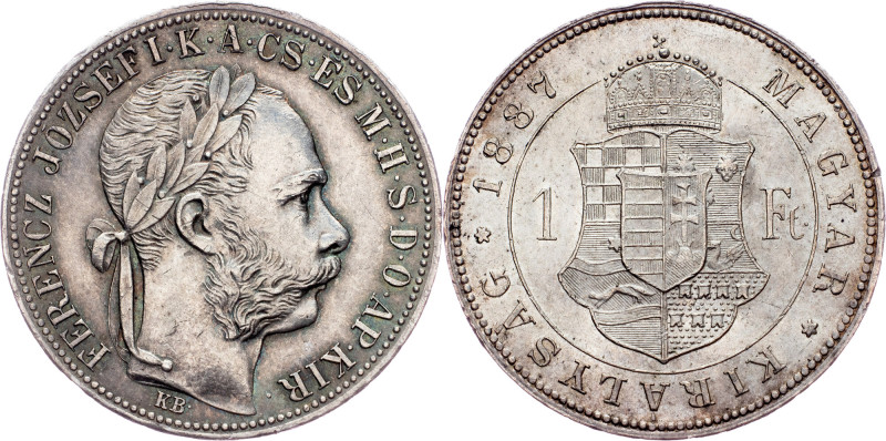 Franz Joseph I., 1 Forint 1887, KB, Kremnitz Austria-Hungary, Franz Joseph I., 1...