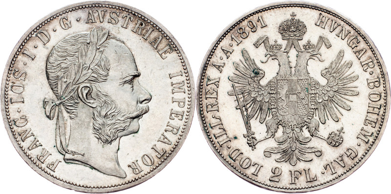 Franz Joseph I., 2 Gulden 1891, Vienna Austria-Hungary, Franz Joseph I., 2 Gulde...