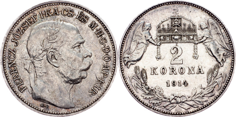 Franz Joseph I., 2 Korona 1914, KB, Kremnitz Austria-Hungary, Franz Joseph I., 2...