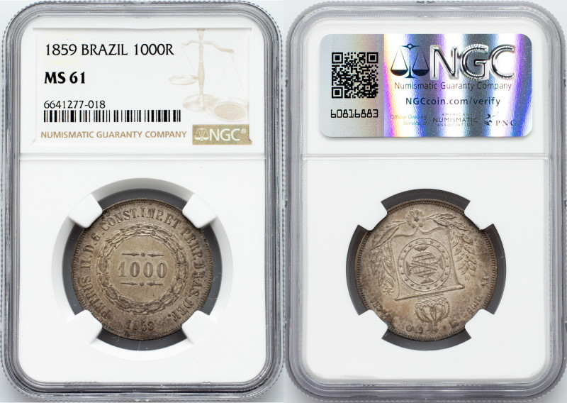 Pedro II., 1000 Reis 1859 Brazil, Pedro II., 1000 Reis 1859, 12,75 g, Ag (917/10...