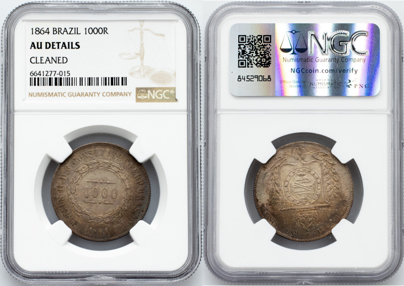 Pedro II., 1000 Reis 1864 Brazil, Pedro II., 1000 Reis 1864, 12,75 g, Ag (917/10...