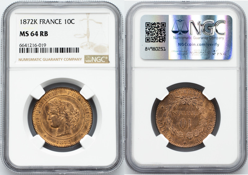 Third Republic, 10 Centimes 1872, K France, Third Republic, 10 Centimes 1872, K,...