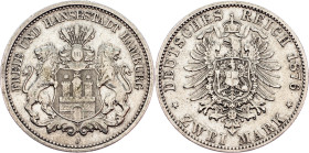Free Hanseatic city of Hamburg, 2 Mark 1876, J