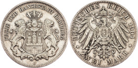 Free Hanseatic city of Hamburg, 2 Mark 1904, J