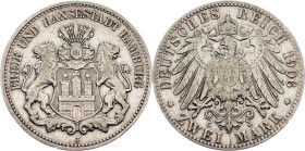Free Hanseatic city of Hamburg, 2 Mark 1906, J