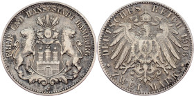 Free Hanseatic city of Hamburg, 2 Mark 1906, J