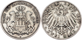 Free Hanseatic city of Hamburg, 2 Mark 1907, J