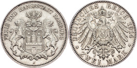 Free Hanseatic city of Hamburg, 2 Mark 1914, J