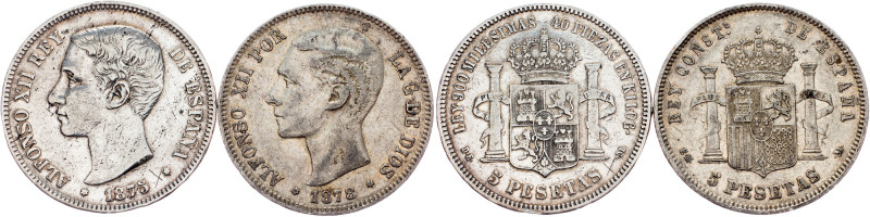 Alfonso XII., 5 Pesetas 1875, 1878, DEM, EMM Spain, Alfonso XII., 5 Pesetas 1875...