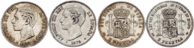 Alfonso XII., 5 Pesetas 1875, 1878, DEM Spain, Alfonso XII., 5 Pesetas 1875, 187...