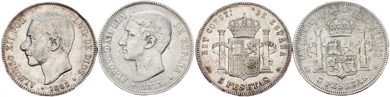 Alfonso XII., 5 Pesetas 1875, 1885, DEM, MSM Spain, Alfonso XII., 5 Pesetas 1875...