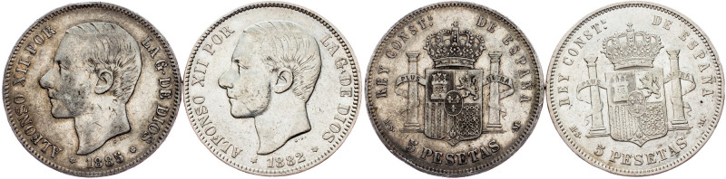 Alfonso XII., 5 Pesetas 1882, 1885, MSM Spain, Alfonso XII., 5 Pesetas 1882, 188...